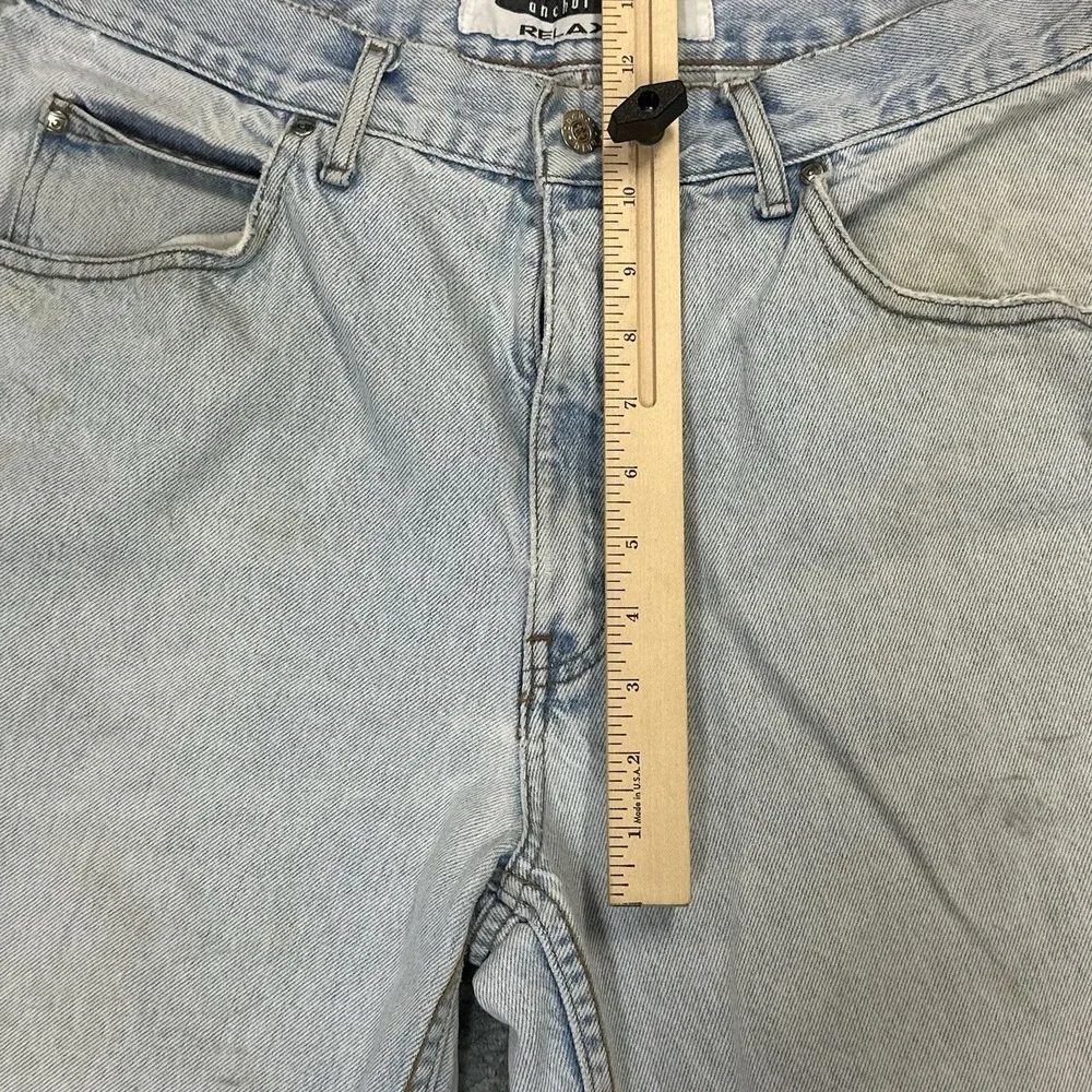 Y2K Anchor Blue Baggy Jeans 34x29 Thrashed Grunge Skater Distressed Vintage Pant